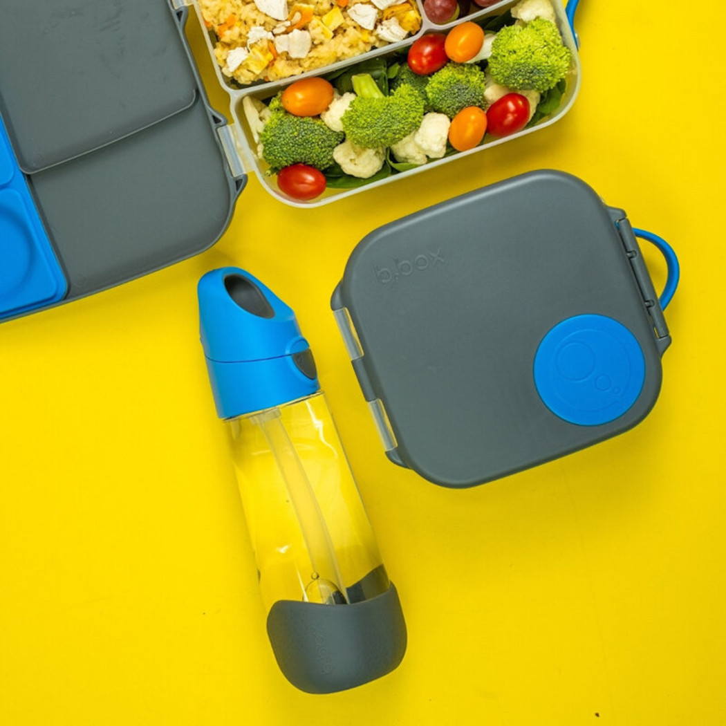 Blue Slate - Tritanowy Bidon Do Picia - Butelka ze słomką 600 ml  - B.BOX - niebiesko/ szary