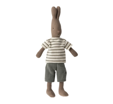 WYPRZEDAŻ Brązowy Króliczek w Koszulce i Spodenkach - Rabbit size 2 - Brown - Striped Blouse And Pants - Maileg