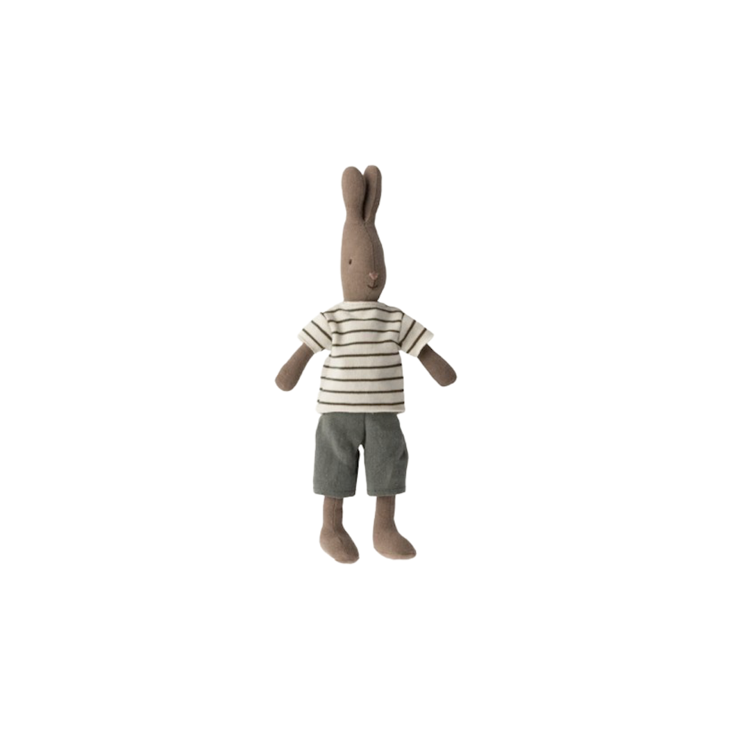 WYPRZEDAŻ Brązowy Króliczek w Koszulce i Spodenkach - Rabbit size 2 - Brown - Striped Blouse And Pants - Maileg