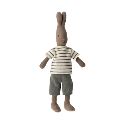 Brązowy Króliczek w Koszulce i Spodenkach - Rabbit size 2 - Brown - Striped Blouse And Pants - Maileg