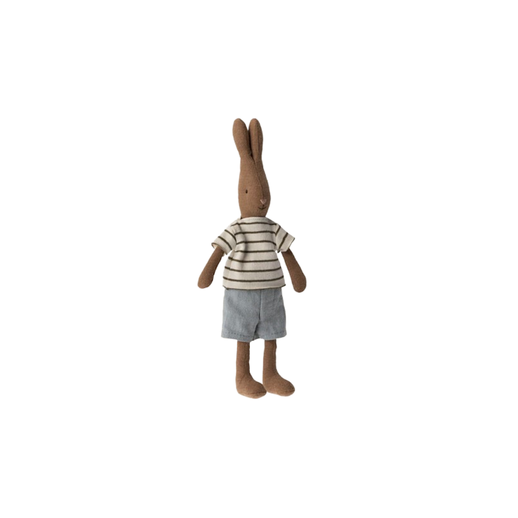 Czekoladowy Króliczek w Koszulce i Spodenkach - Rabbit size 1 - Chocolate Brown -Striped Blouse And Shorts - Maileg