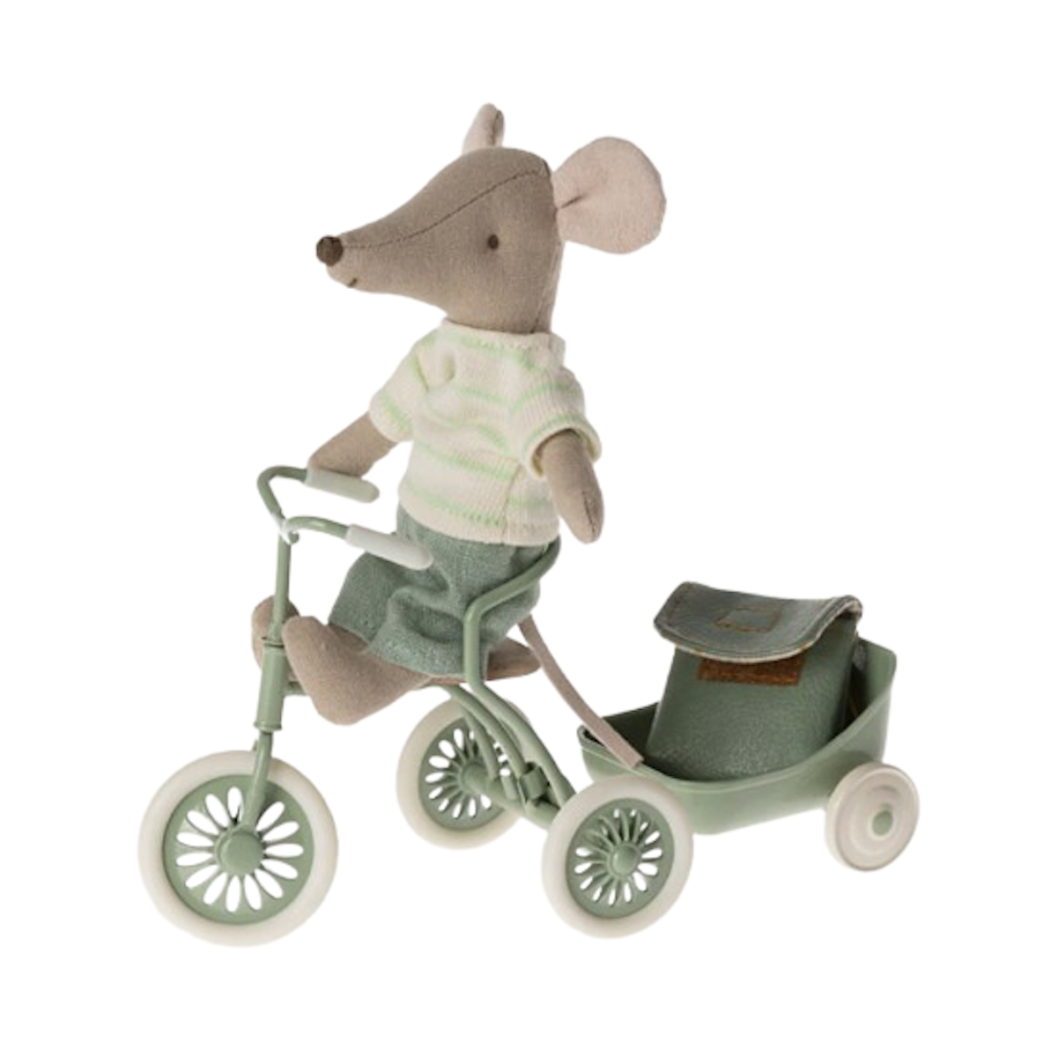 Myszka Rowerzysta Z Zielonym Plecakiem - Tricycle Mouse - Big Brother - Maileg