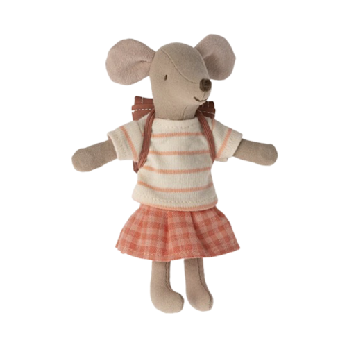 Myszka Rowerzystka - Koralowy Plecak - Tricycle Mouse - Big Sister - Coral - Maileg