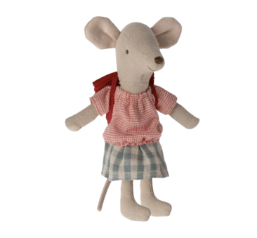 Myszka Rowerzystka - Czerwony Plecak - Tricycle Mouse - Big Sister - Red - Maileg
