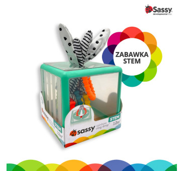 Manipulacyjna Kostka Sensoryczna Montessori - Elastyczna Kostka - Sorter z Krążkami - Sassy Baby