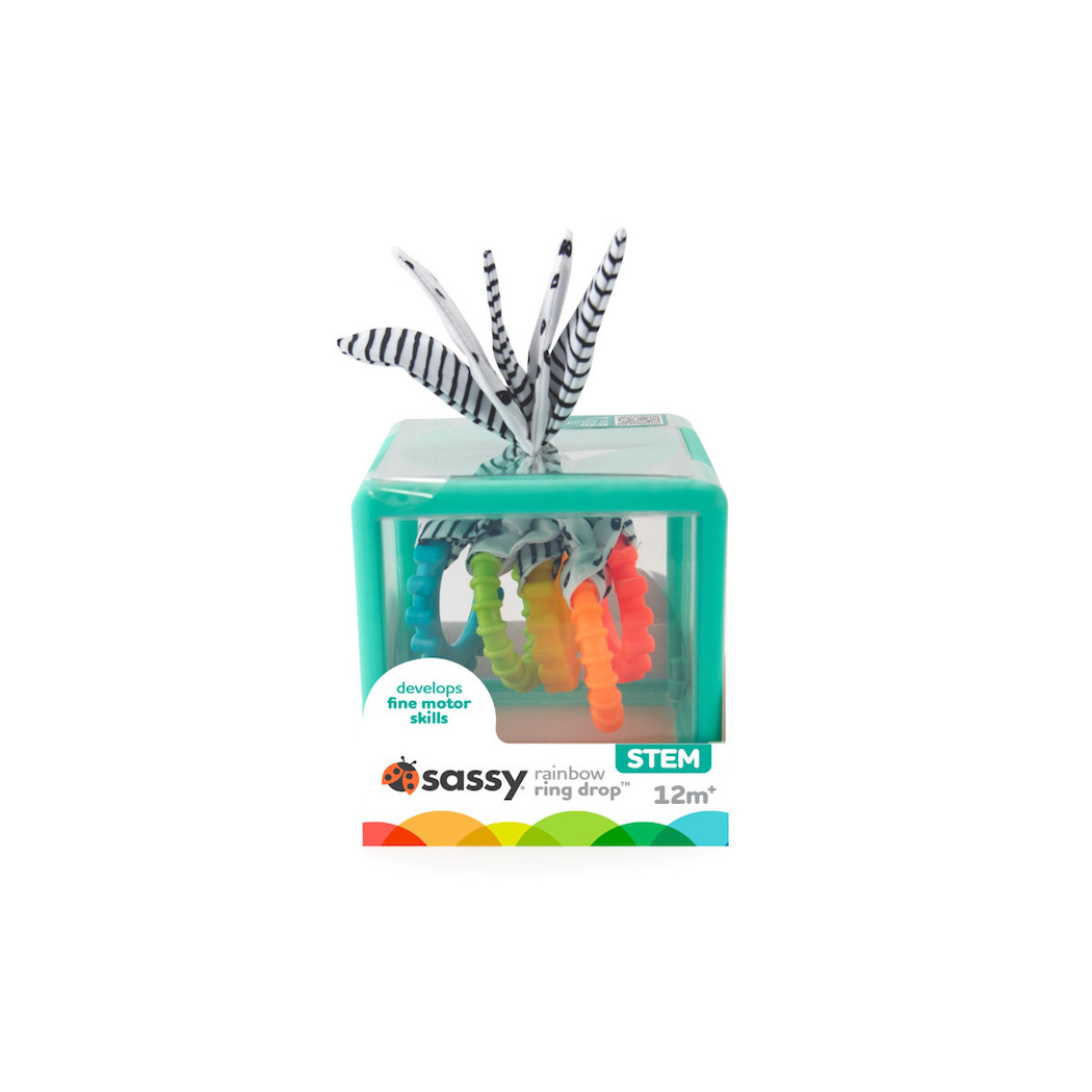 Manipulacyjna Kostka Sensoryczna Montessori - Elastyczna Kostka - Sorter z Krążkami - Sassy Baby