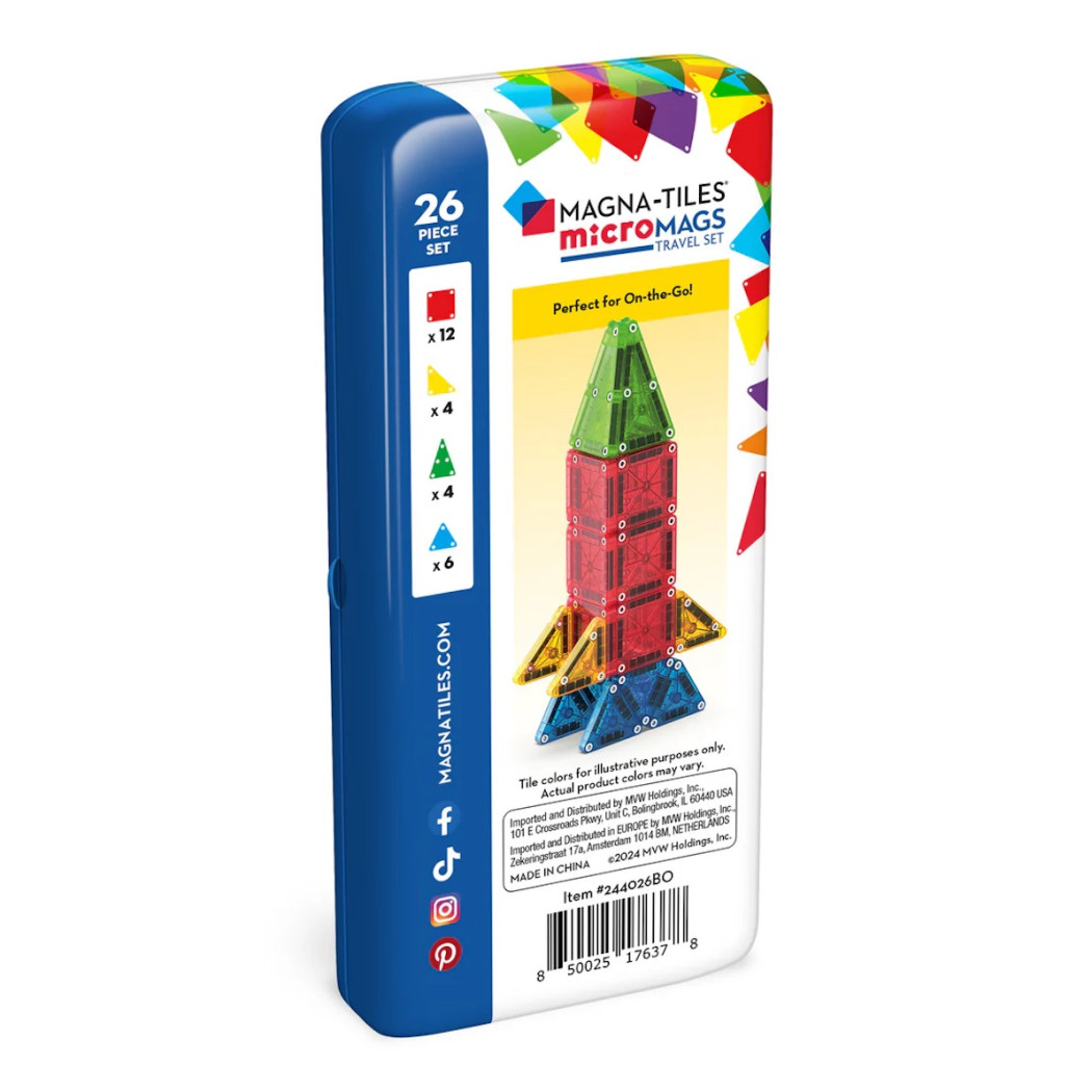 microMAGS 26 - Podróżne Klocki Magnetyczne 26 elementów - Travel Set - Magna-Tiles