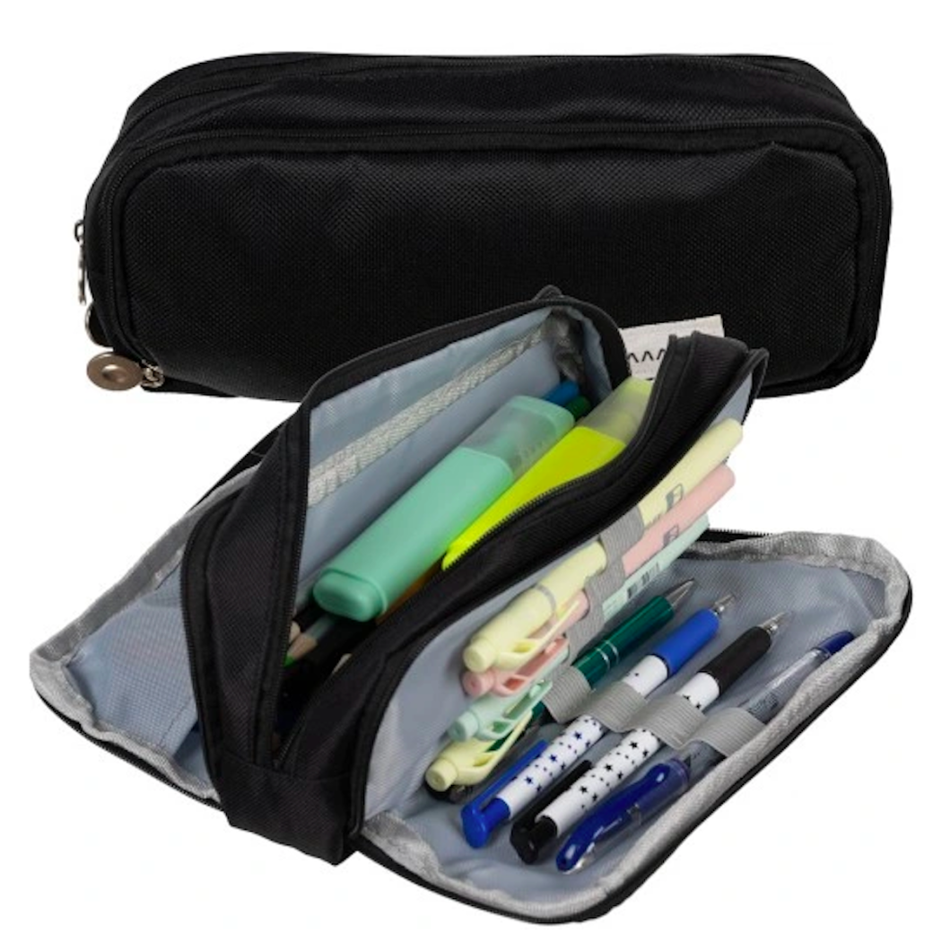 Piórnik Szkolny Saszetka - Trzykomorowy Duży Czarny Piórnik dla Dzieci - Maaleo