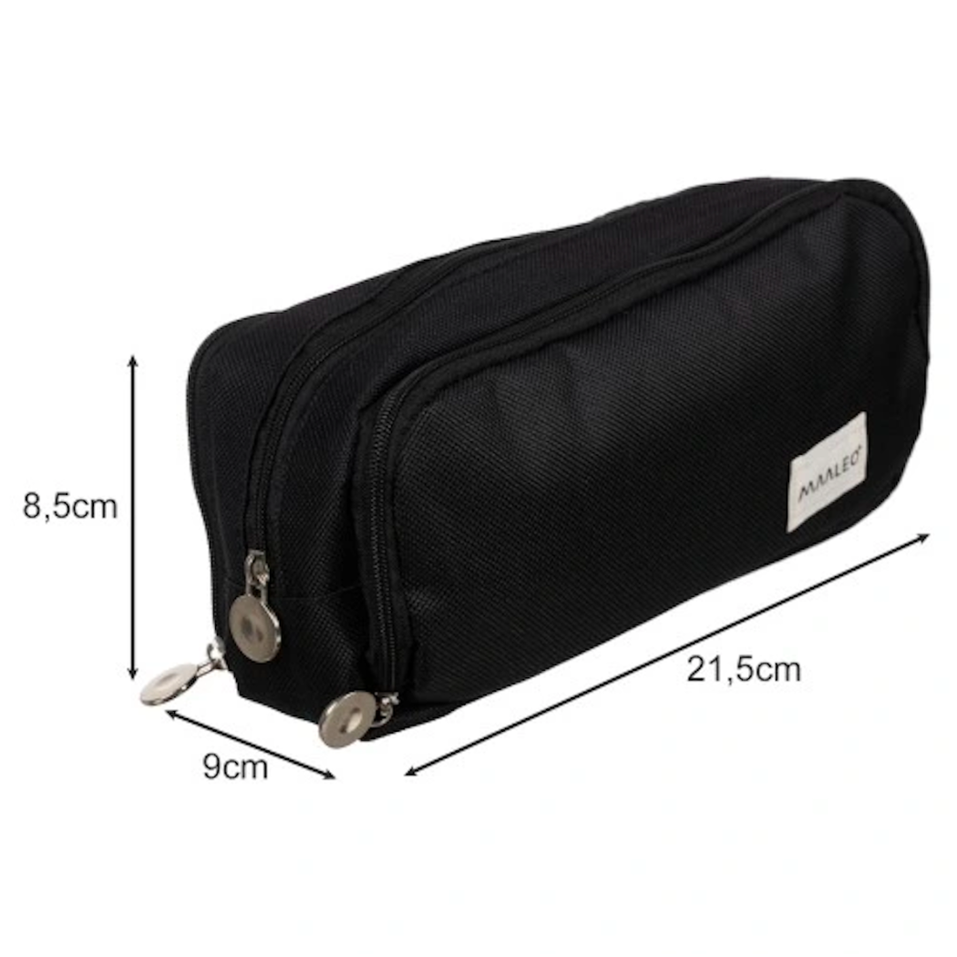 Piórnik Szkolny Saszetka - Trzykomorowy Duży Czarny Piórnik dla Dzieci - Maaleo