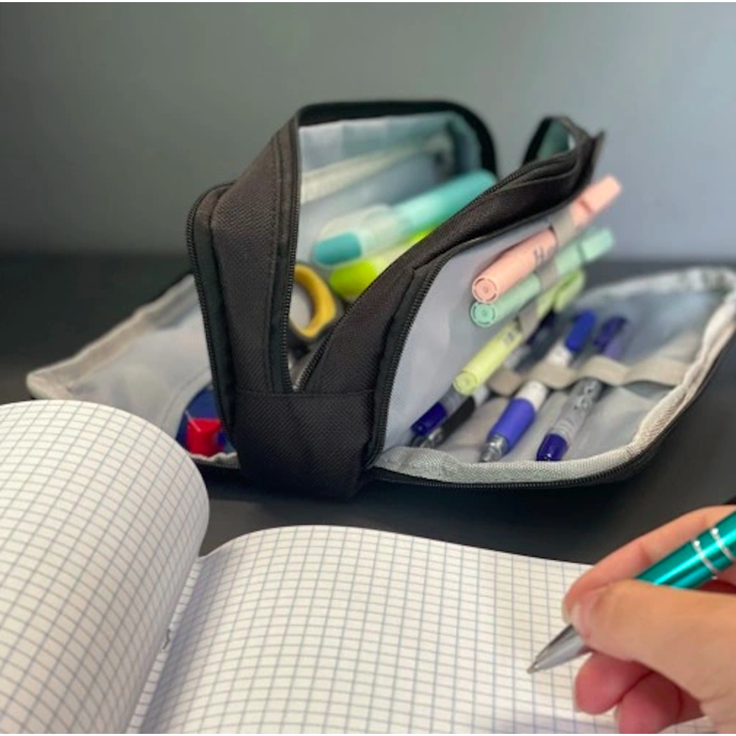 Piórnik Szkolny Saszetka - Trzykomorowy Duży Czarny Piórnik dla Dzieci - Maaleo