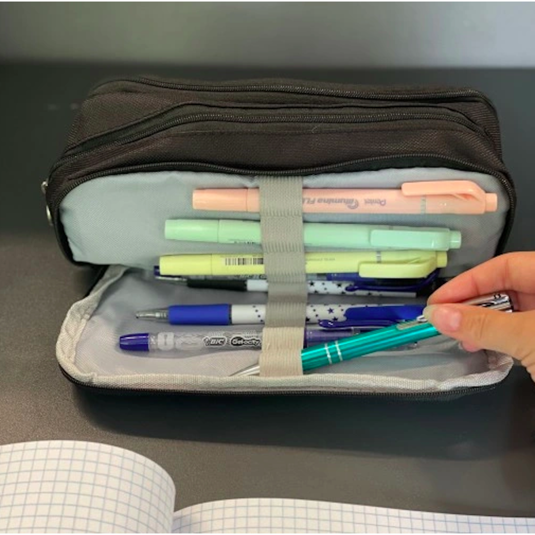 Piórnik Szkolny Saszetka - Trzykomorowy Duży Czarny Piórnik dla Dzieci - Maaleo