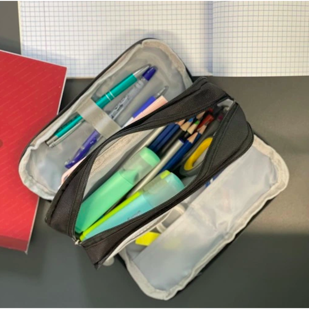 Piórnik Szkolny Saszetka - Trzykomorowy Duży Czarny Piórnik dla Dzieci - Maaleo