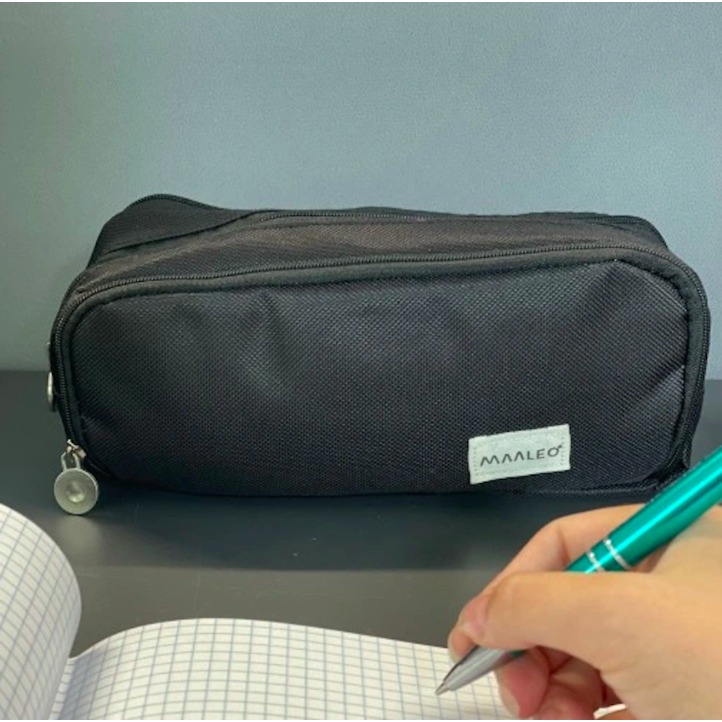 Piórnik Szkolny Saszetka - Trzykomorowy Duży Czarny Piórnik dla Dzieci - Maaleo