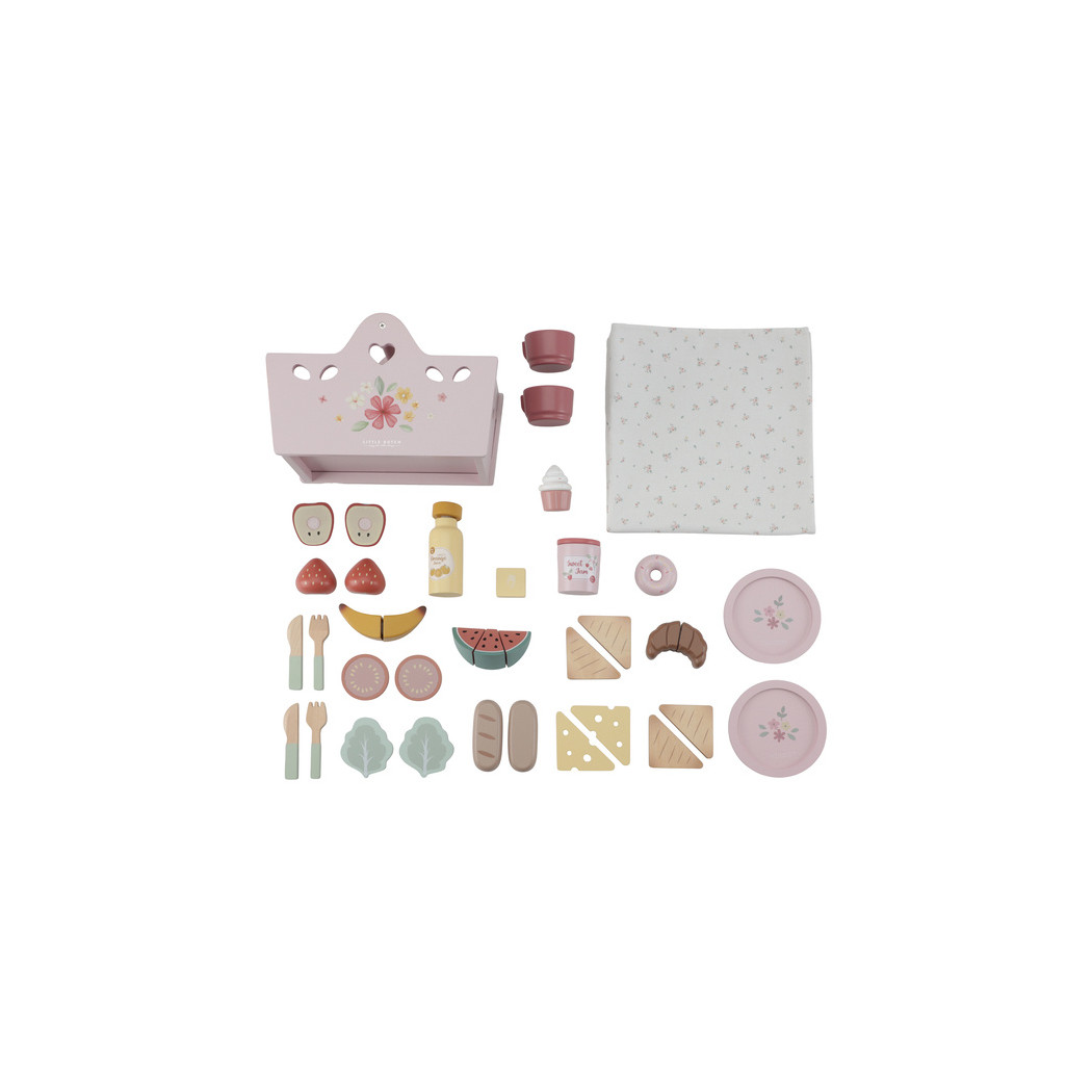 Zestaw Piknikowy w Koszyku - Zabawka Drewniana Piknik - Little Dutch
