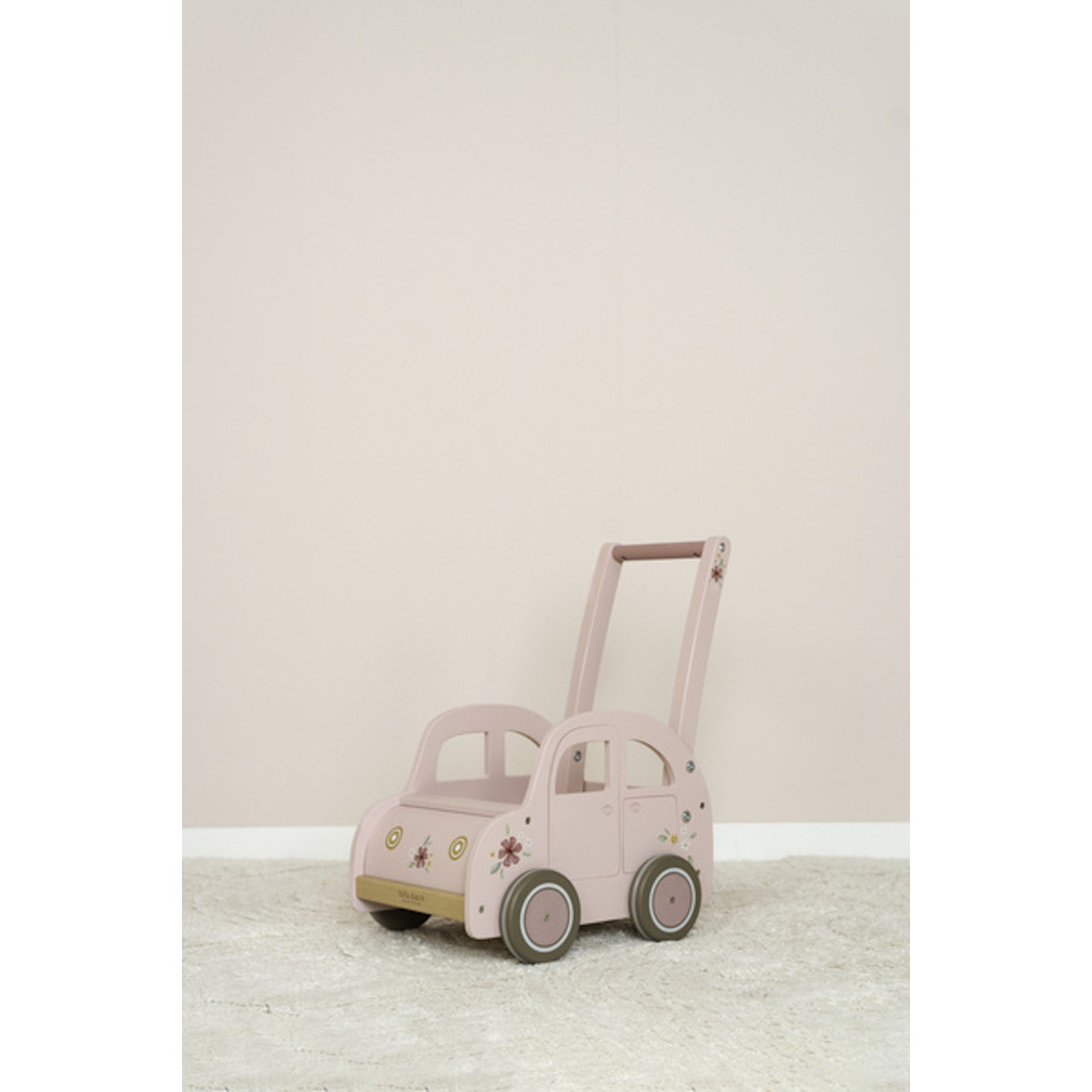 Drewniany Wózeczek na Zabawki - Pchacz Wózek Pink - Little Dutch