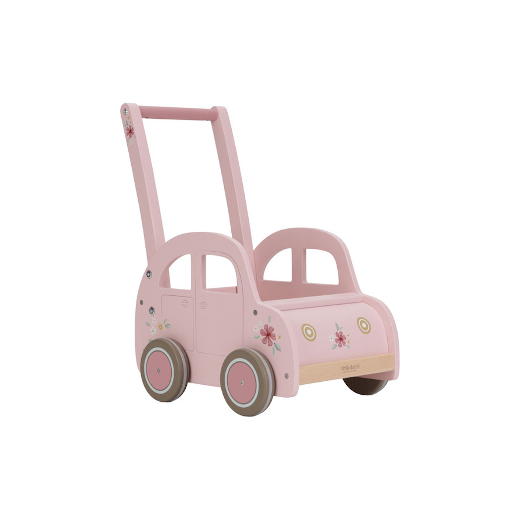 Drewniany Wózeczek na Zabawki - Pchacz Wózek Pink - Little Dutch