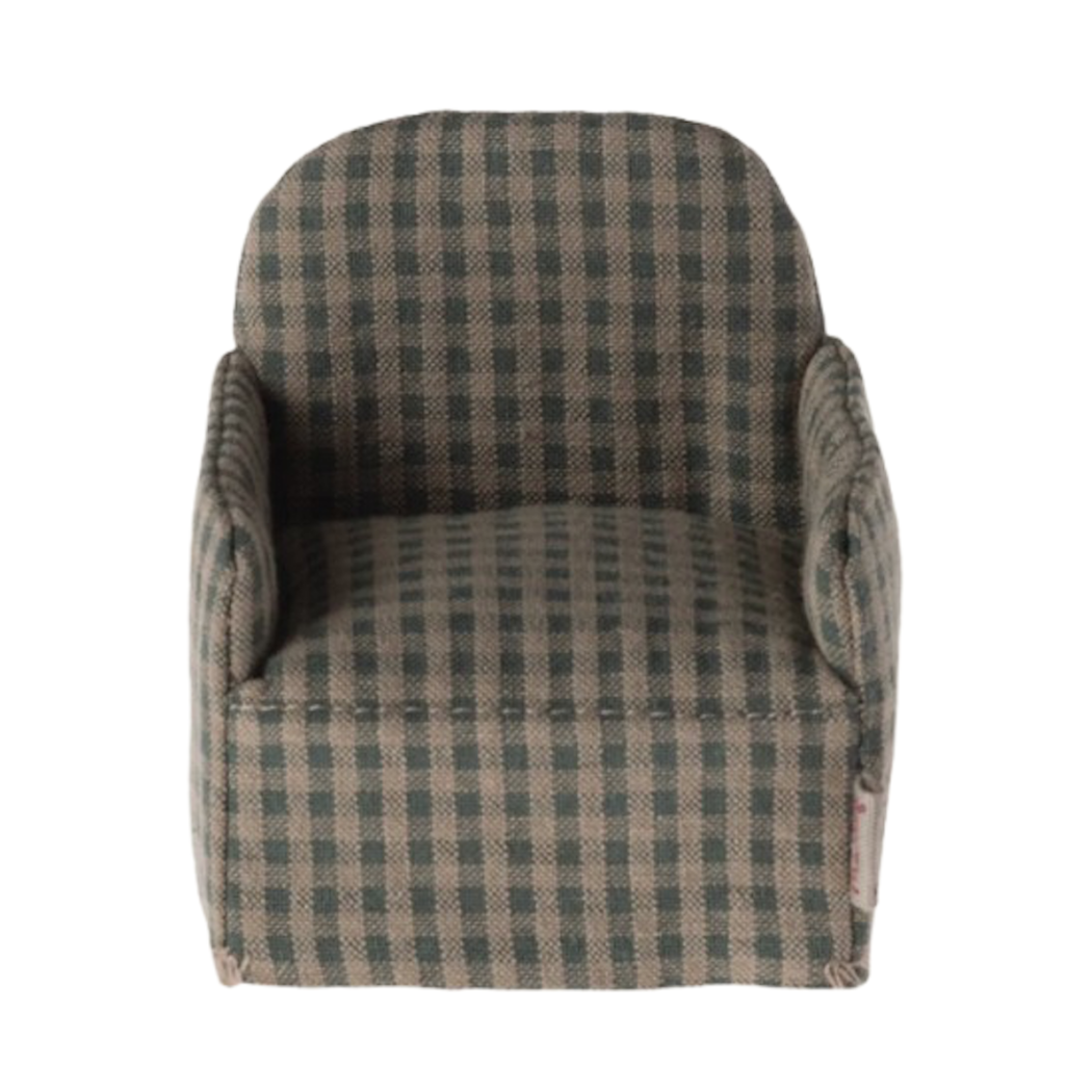 Fotel w Zieloną Kratkę - Chair Mouse Green Checker - Akcesoria Dla Lalek - Maileg