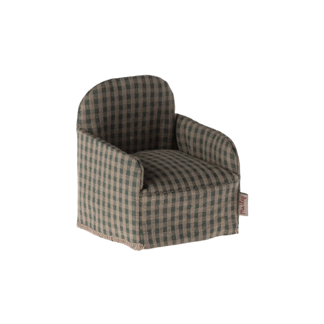 Fotel w Zieloną Kratkę - Chair Mouse Green Checker - Akcesoria Dla Lalek - Maileg