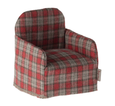Fotel w Czerwoną Kratkę - Chair Mouse Red Checker - Akcesoria Dla Lalek - Maileg