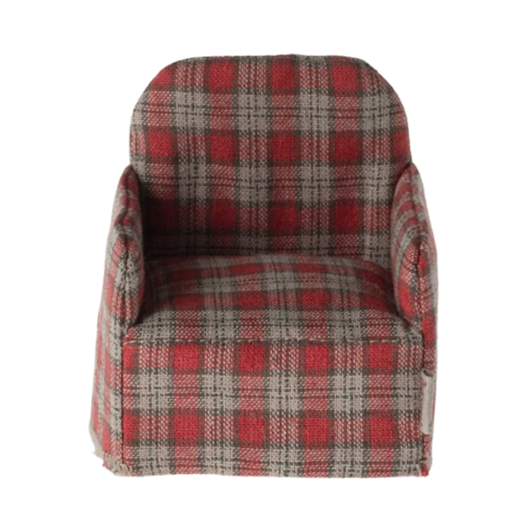 Fotel w Czerwoną Kratkę - Chair Mouse Red Checker - Akcesoria Dla Lalek - Maileg