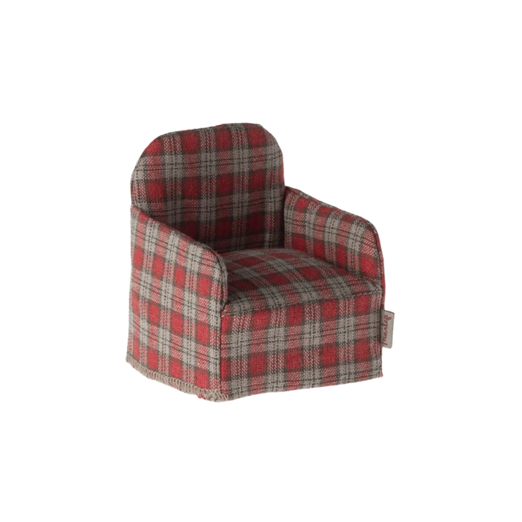 Fotel w Czerwoną Kratkę - Chair Mouse Red Checker - Akcesoria Dla Lalek - Maileg