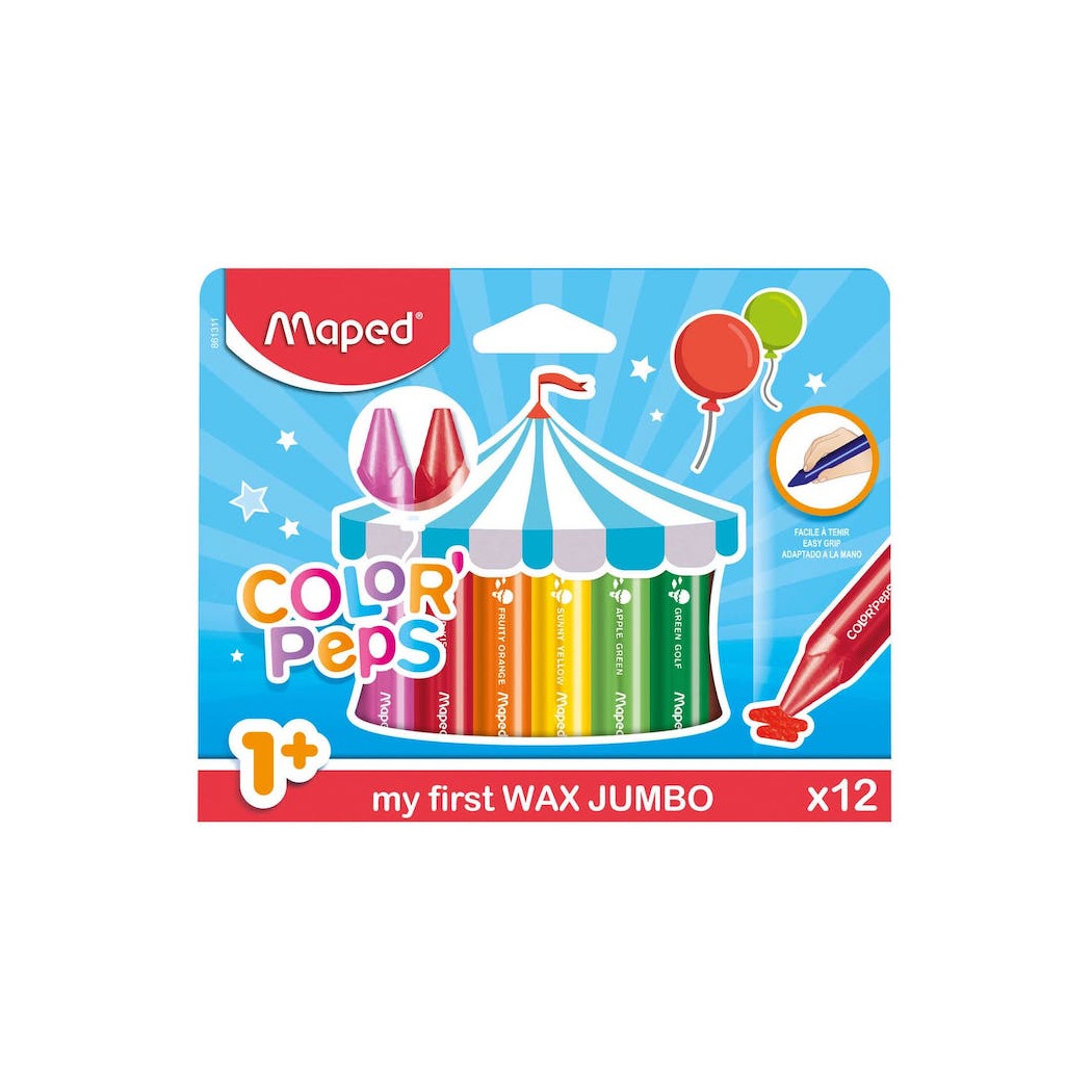 Kredki Świecowe Trójkątne Jumbo - 12 Kolorów - Grube Ergonomiczne - ColorPeps - Maped