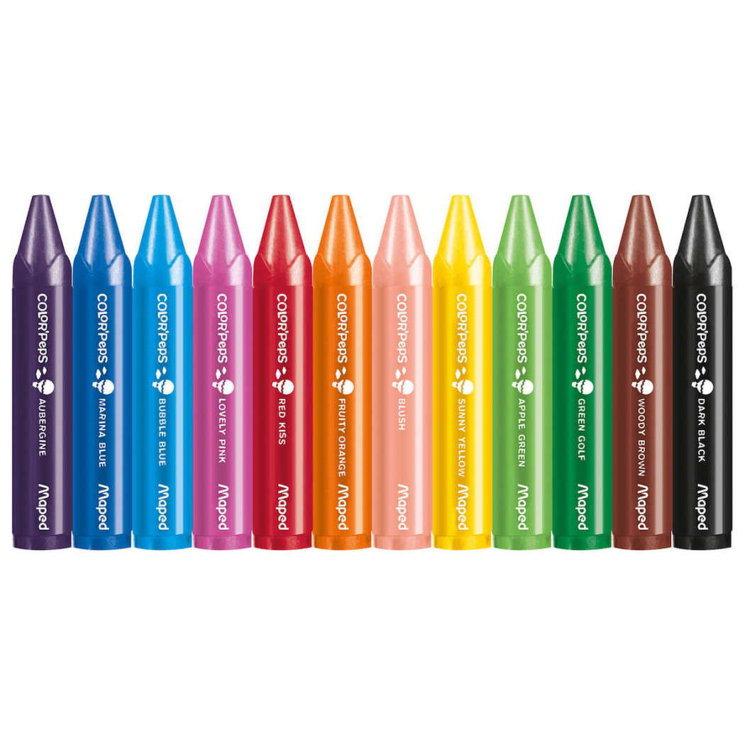 Kredki Świecowe Trójkątne Jumbo - 12 Kolorów - Grube Ergonomiczne - ColorPeps - Maped