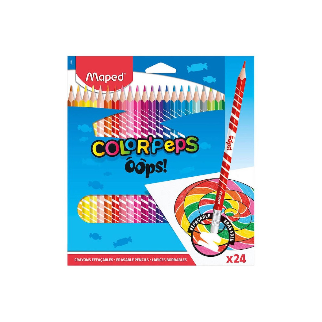 Kredki Trójkątne Ścieralne z Gumką Colorpeps Oops - 24 Kolory - Maped