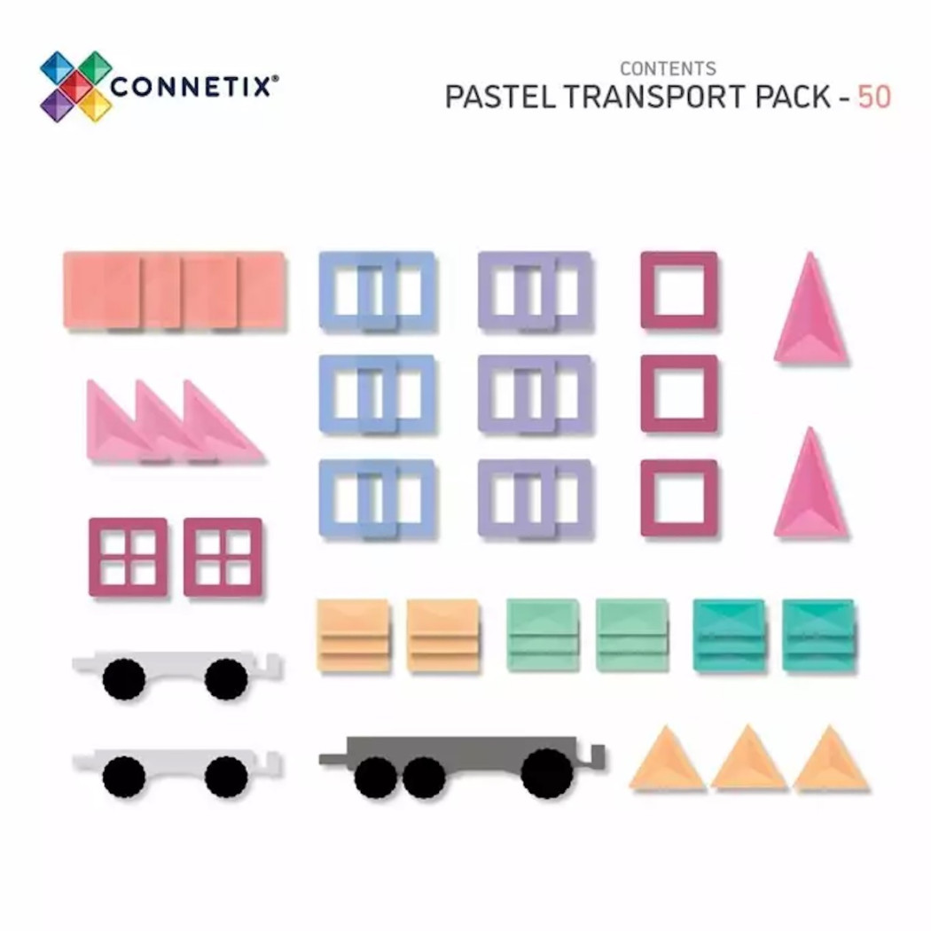 Transport - Pastelowe - Klocki Magnetyczne - 50 Elementów - Connetix