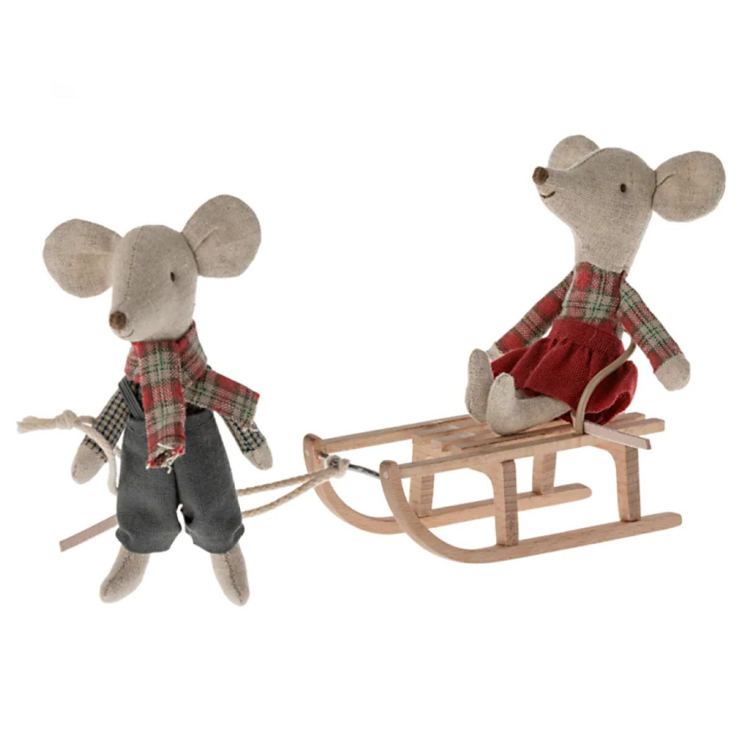 Drewniane Sanki - Sledge Mouse - Akcesoria Dla Lalek - Maileg Christmas
