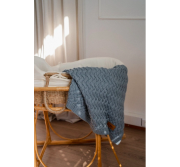 Stoned Blue - Koc z Wełny Merynosa - Niebieski - 85x85 - 100% Wełna Merino - La Millou