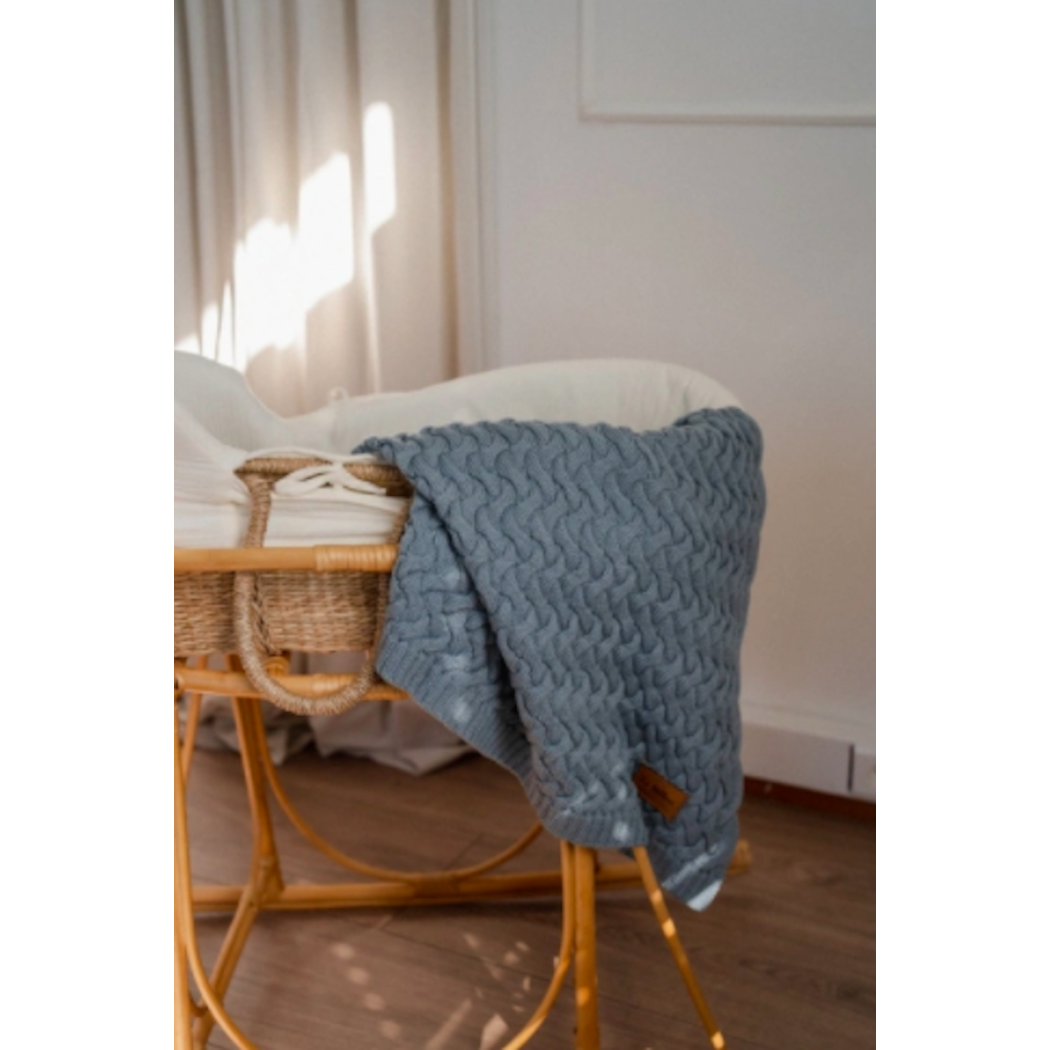 Stoned Blue - Koc z Wełny Merynosa - Niebieski - 85x85 - 100% Wełna Merino - La Millou