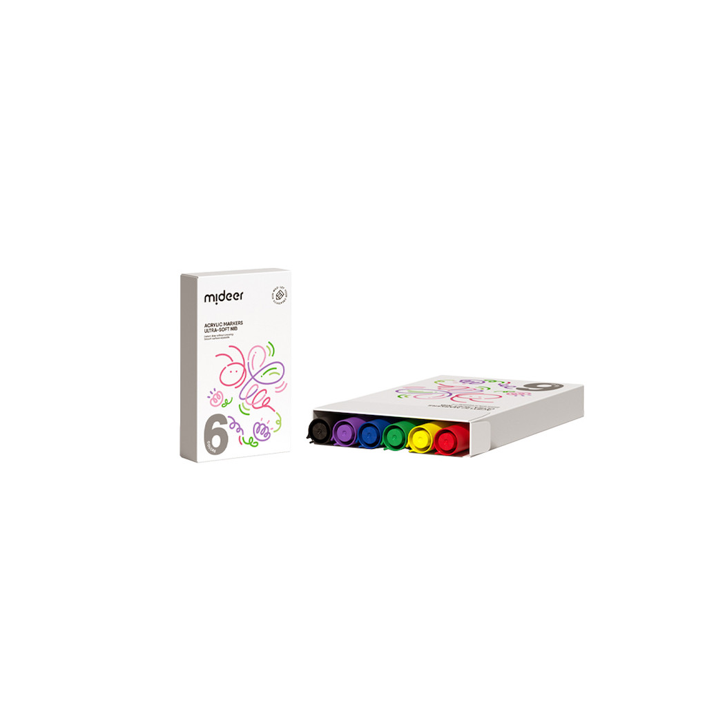 Markery Akrylowe 6 Kolorów - Bardzo Miękka Stalówka - Mideer
