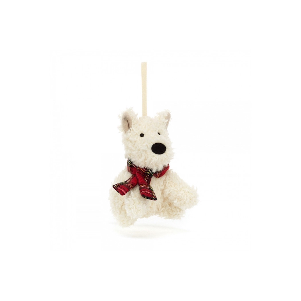 Terrier - Piesek Kremowy w Czerwonym Szaliku - Pluszowa Zawieszka Bombka - 11 cm - JellyCat