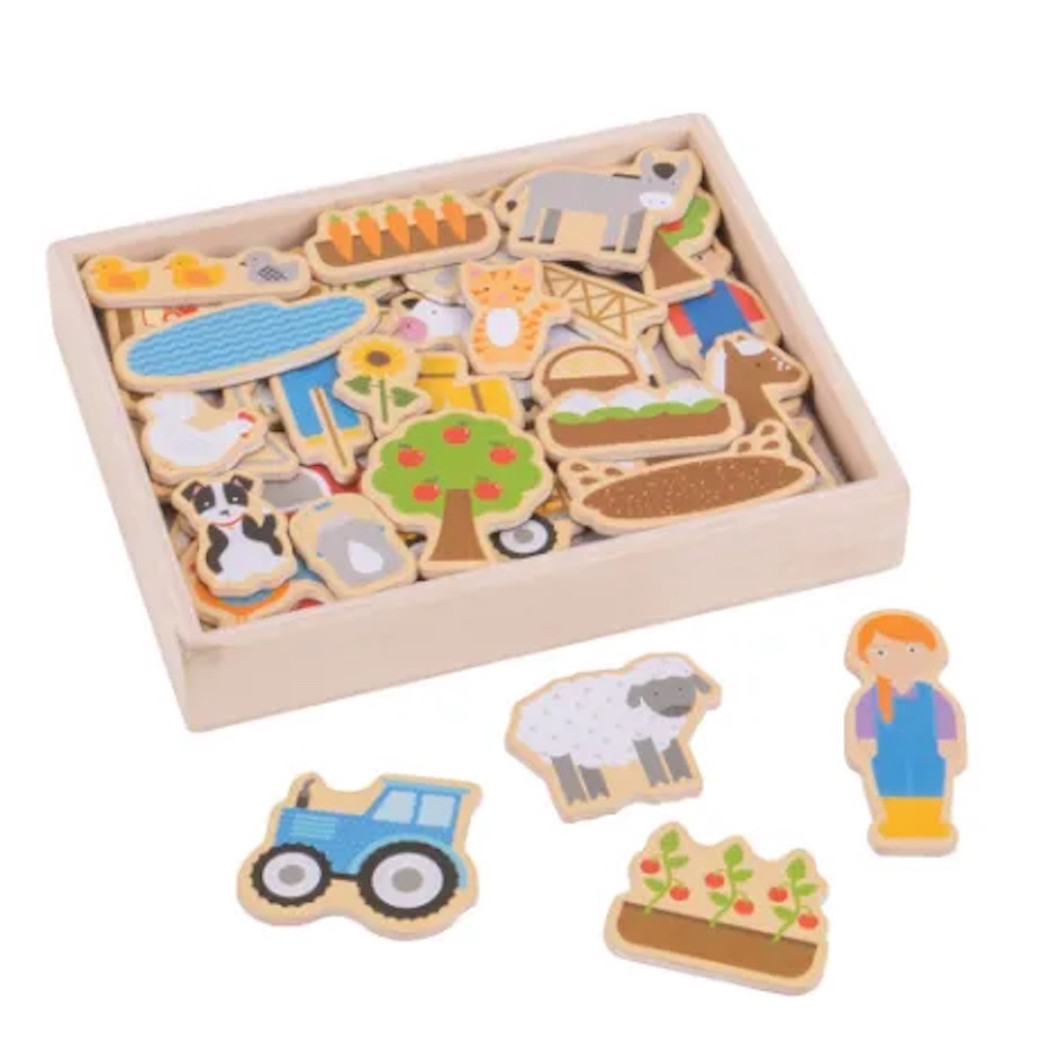 PROMOCJA Magnesy Farma - Drewniane Figurki z Magnesem do Zabawy dla Dzieci - 35 elementów - BigJigs