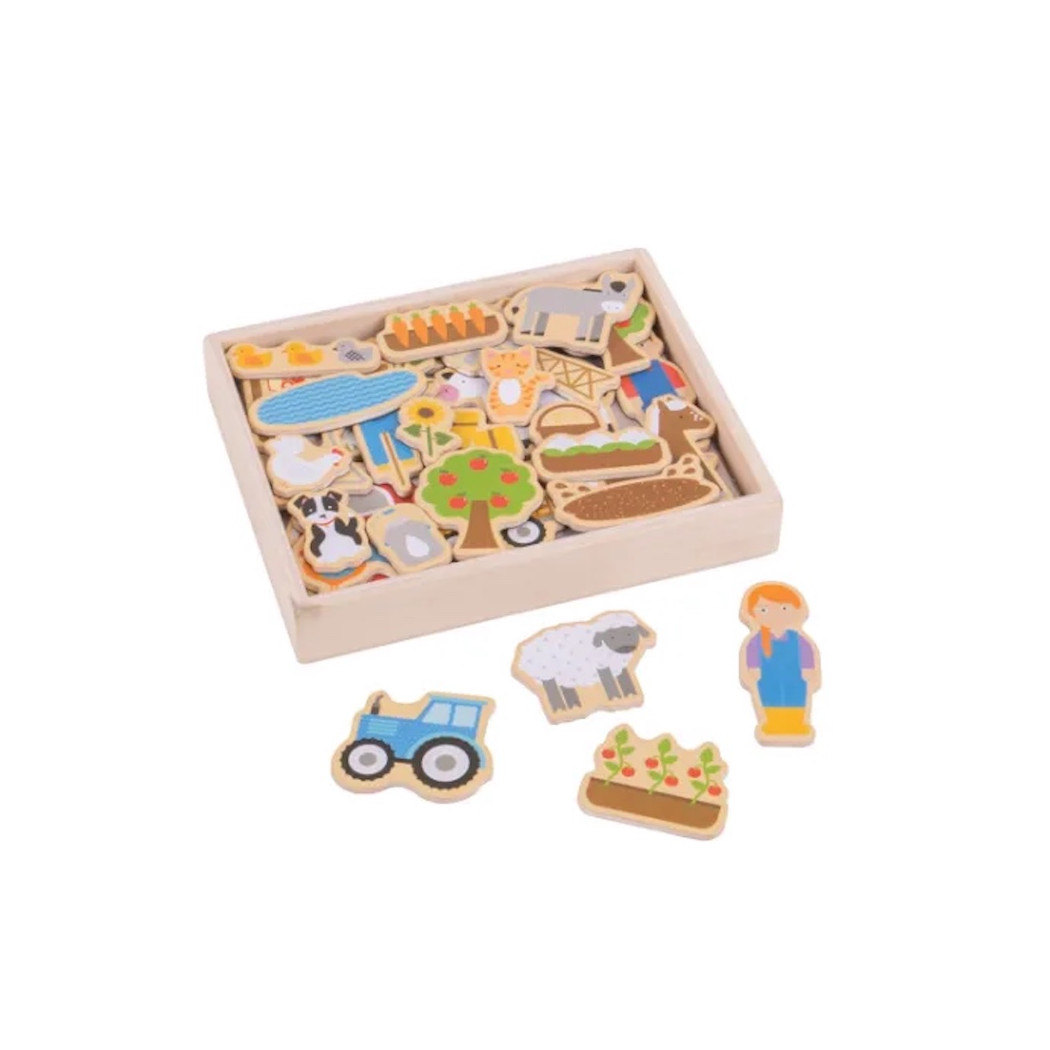 PROMOCJA Magnesy Farma - Drewniane Figurki z Magnesem do Zabawy dla Dzieci - 35 elementów - BigJigs