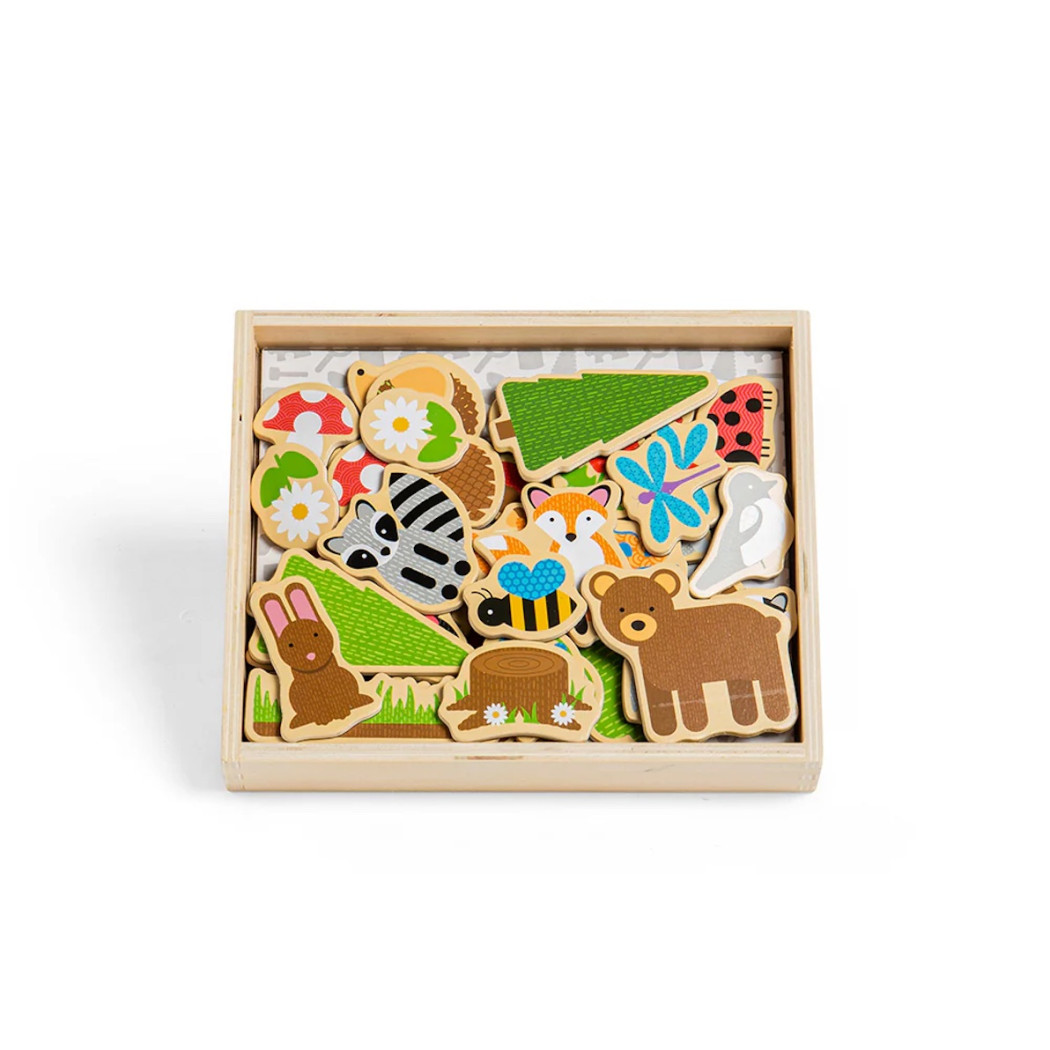 PROMOCJA Magnesy Las - Leśne Zwierzęta - Drewniane Figurki z Magnesem do Zabawy dla Dzieci - 35 elementów - BigJigs