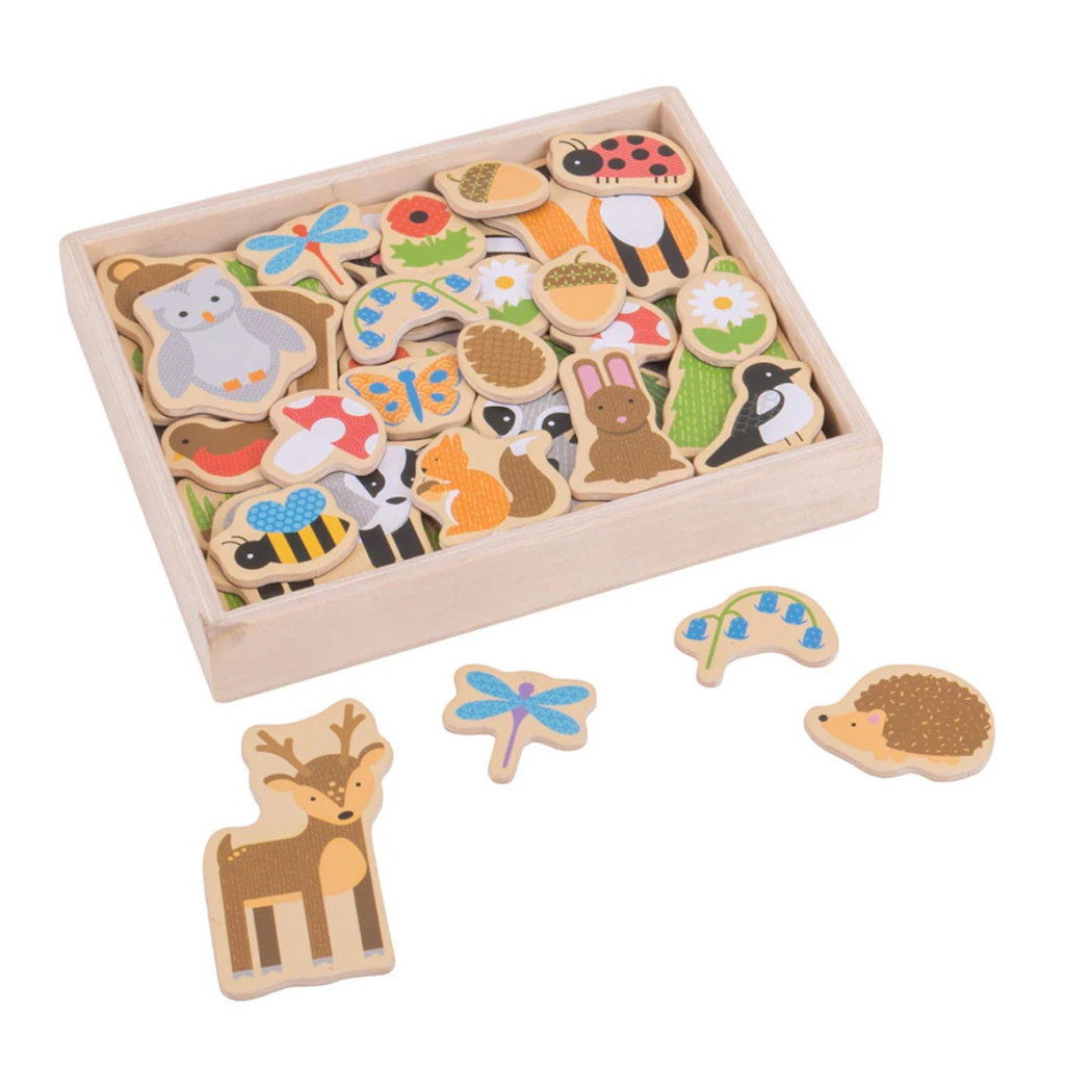 PROMOCJA Magnesy Las - Leśne Zwierzęta - Drewniane Figurki z Magnesem do Zabawy dla Dzieci - 35 elementów - BigJigs