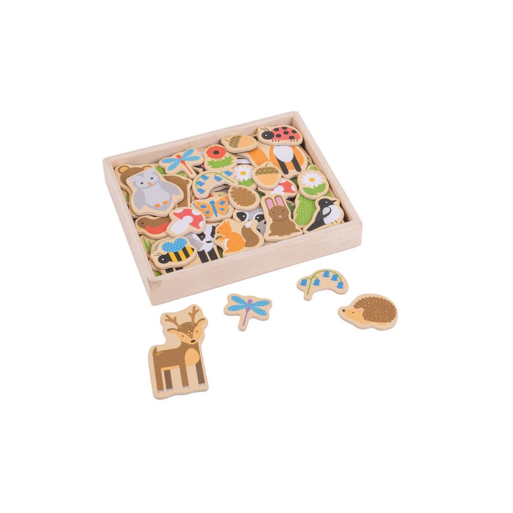 PROMOCJA Magnesy Las - Leśne Zwierzęta - Drewniane Figurki z Magnesem do Zabawy dla Dzieci - 35 elementów - BigJigs