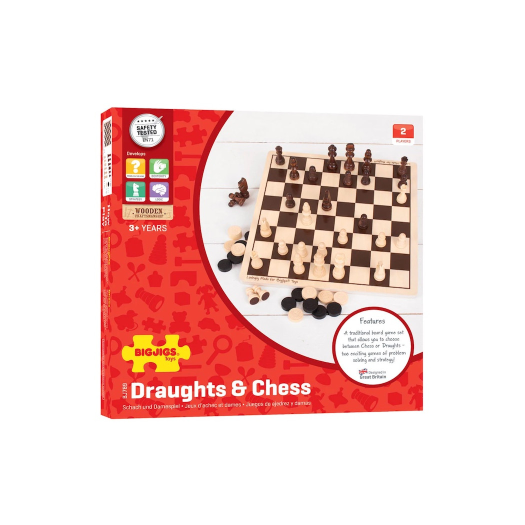Szachy i Warcaby - Drewniane - Zestaw Dwóch Klasycznych Gier - BigJigs Toys
