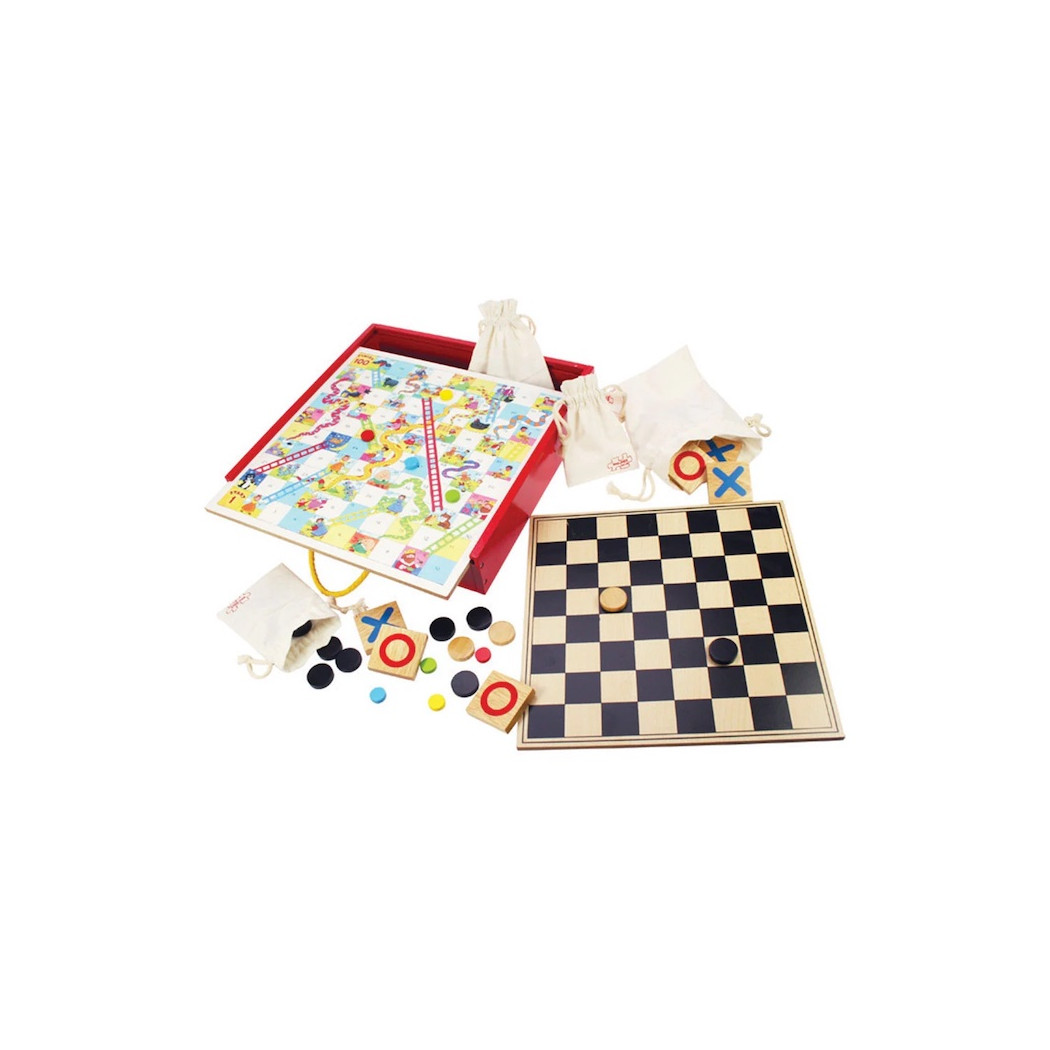 Warcaby - Pchełki - Kółko i Krzyżyk - Węże i Drabiny - 4 Klasyczne Gry Planszowe - BigJigs