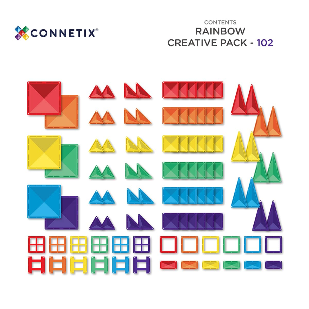 Tęczowy Zestaw Konstrukcyjny - Klocki Magnetyczne - Rainbow Creative Pack - 102 Elementy - Connetix