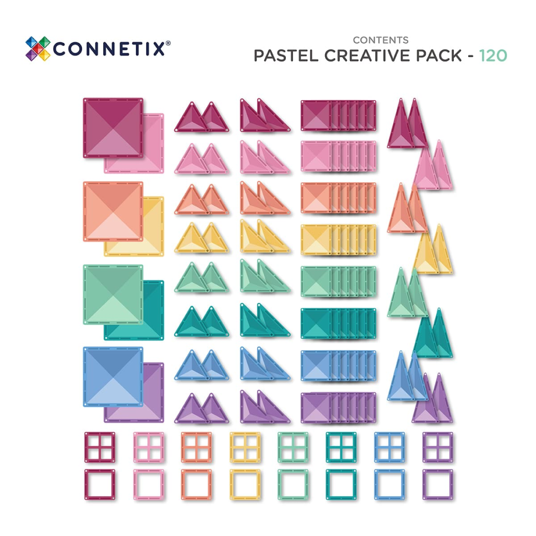 Pastelowy Zestaw Konstrukcyjny - Klocki Magnetyczne - Pastel Creative Pack - 120 Elementów - Connetix