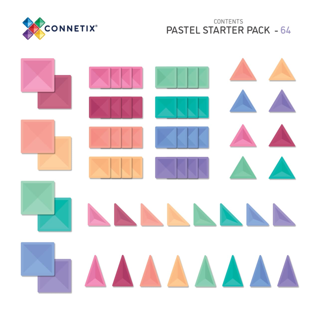 Pastelowy Zestaw Startowy - Klocki Magnetyczne - Pastel Starter Pack - 64 Elementy - Connetix