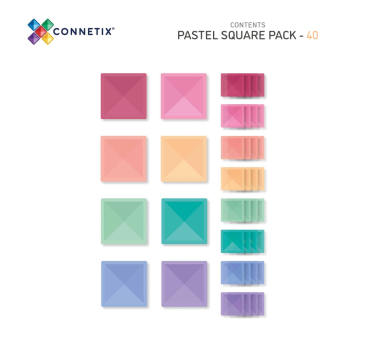 Pastelowe Kwadraty - Klocki Magnetyczne - Pastel Square Pack - 40 Elementów - Connetix