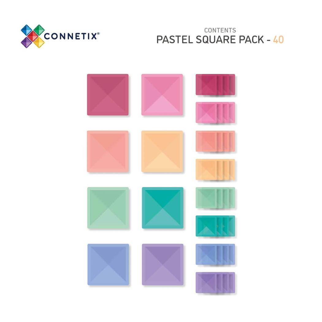 Pastelowe Kwadraty - Klocki Magnetyczne - Pastel Square Pack - 40 Elementów - Connetix