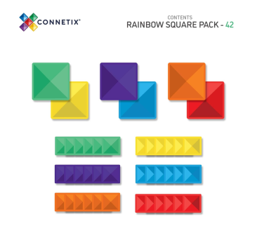 Tęczowe Kwadraty - Klocki Magnetyczne - Rainbow Square Pack - 42 Elementy - Connetix