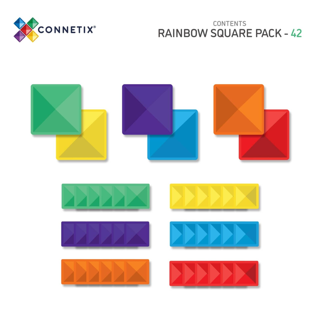 Tęczowe Kwadraty - Klocki Magnetyczne - Rainbow Square Pack - 42 Elementy - Connetix