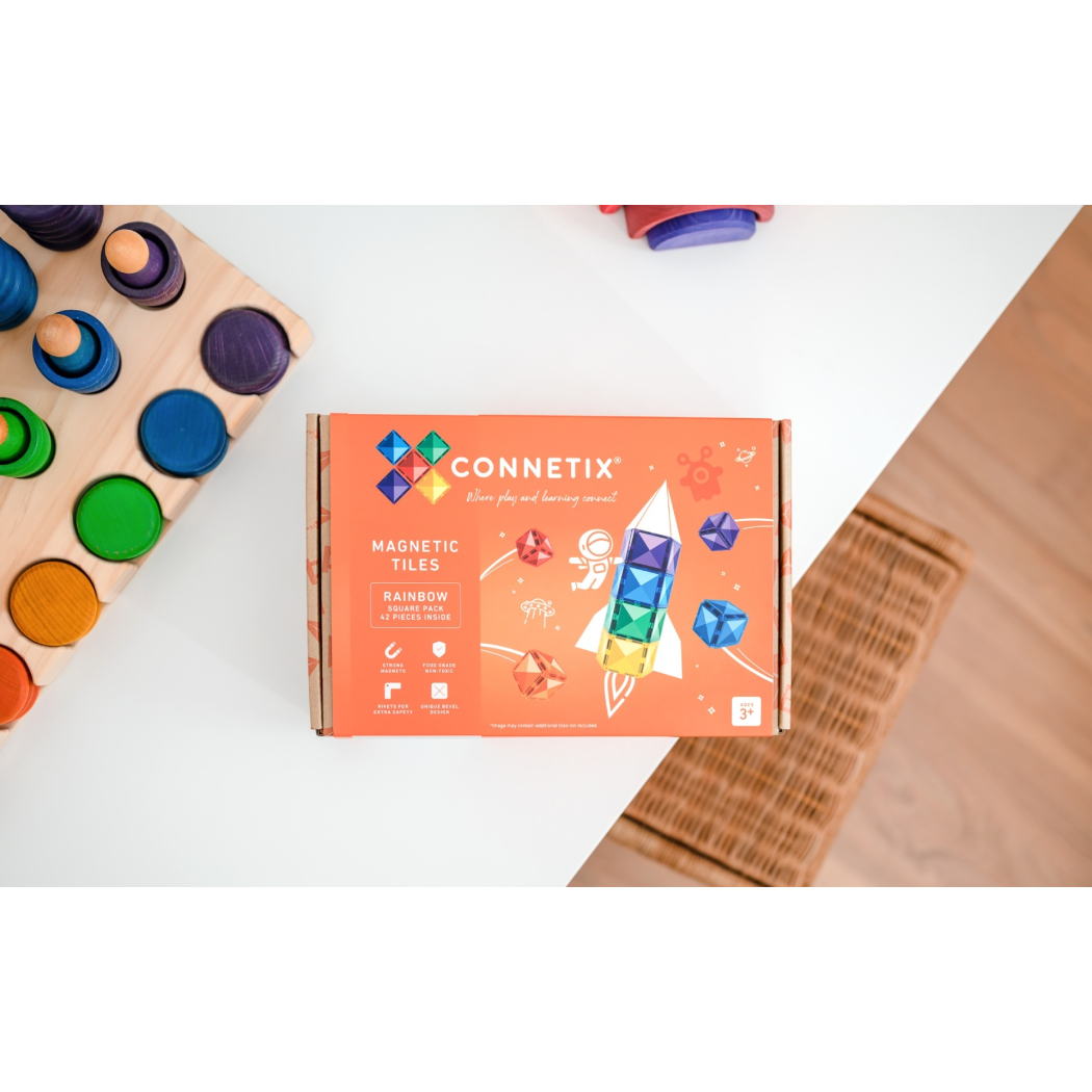 Tęczowe Kwadraty - Klocki Magnetyczne - Rainbow Square Pack - 42 Elementy - Connetix