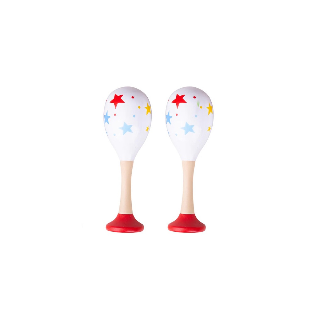 Czerwone Marakasy Drewniane w Gwiazdki 2 sztuki - Muzyczna Zabawka - BigJigs Toys